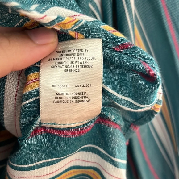 Anthropologie Maeve Byron Striped Blouse Split Neck Size S - Picture 6 of 7